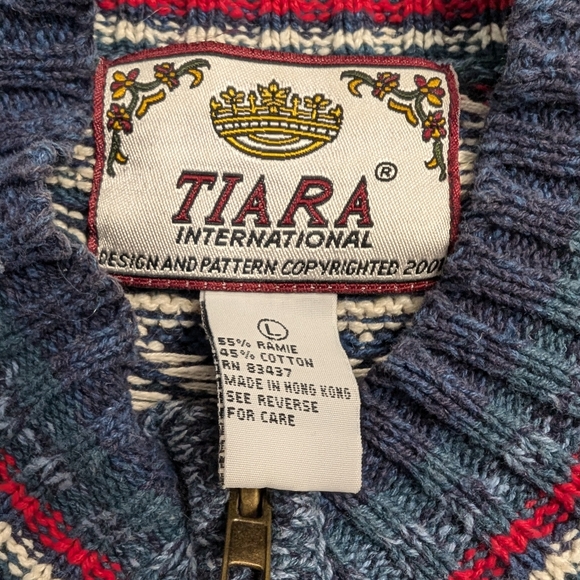 Tiara fair isle full front zip vintage sweater  sz Large - Picture 2 of 2